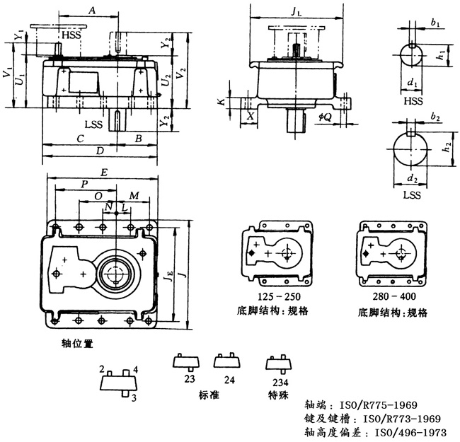 3PC125N~400N型三級(jí)斜齒輪減速器外形尺寸